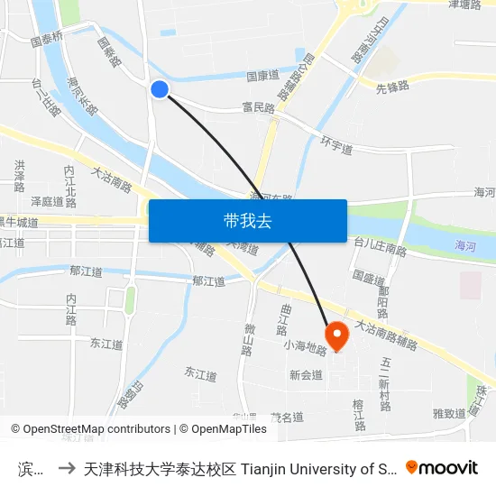 滨河庭苑 to 天津科技大学泰达校区 Tianjin University of Science and Technology (TEDA Campus) map