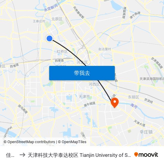 佳园新里 to 天津科技大学泰达校区 Tianjin University of Science and Technology (TEDA Campus) map