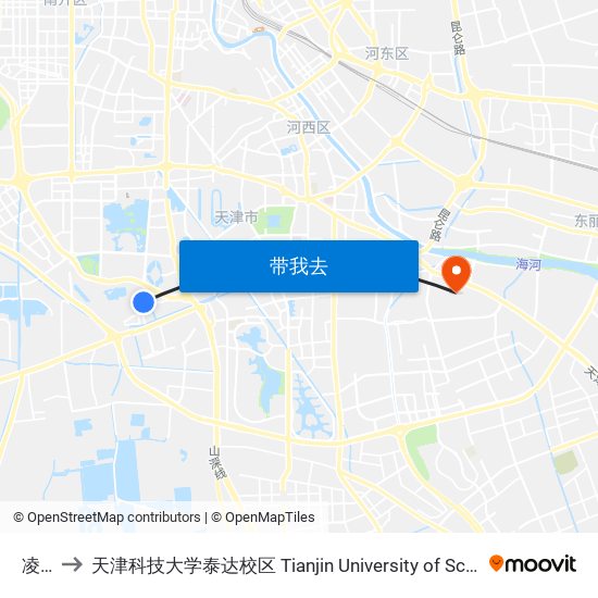 凌宾路 to 天津科技大学泰达校区 Tianjin University of Science and Technology (TEDA Campus) map
