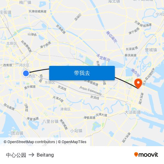 中心公园 to Beitang map