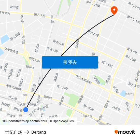 世纪广场 to Beitang map