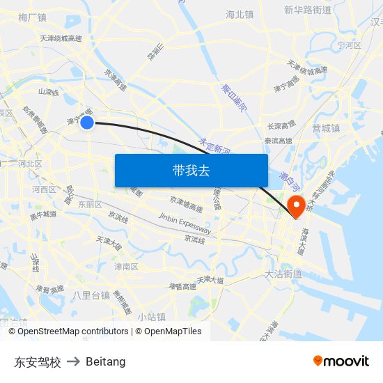 东安驾校 to Beitang map