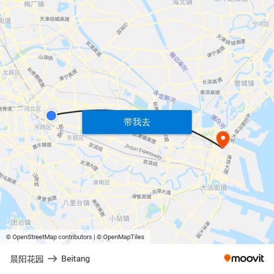 晨阳花园 to Beitang map