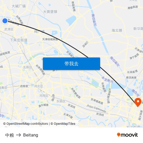 中粮 to Beitang map