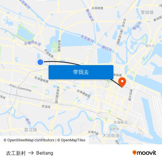 农工新村 to Beitang map