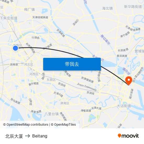 北辰大厦 to Beitang map