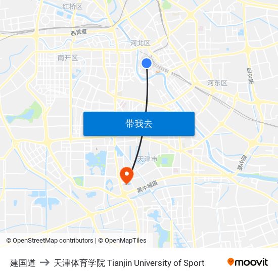 建国道 to 天津体育学院 Tianjin University of Sport map