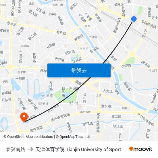 泰兴南路 to 天津体育学院 Tianjin University of Sport map