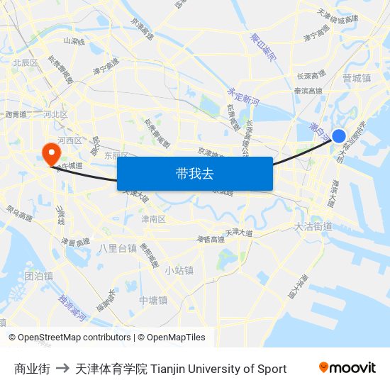 商业街 to 天津体育学院 Tianjin University of Sport map