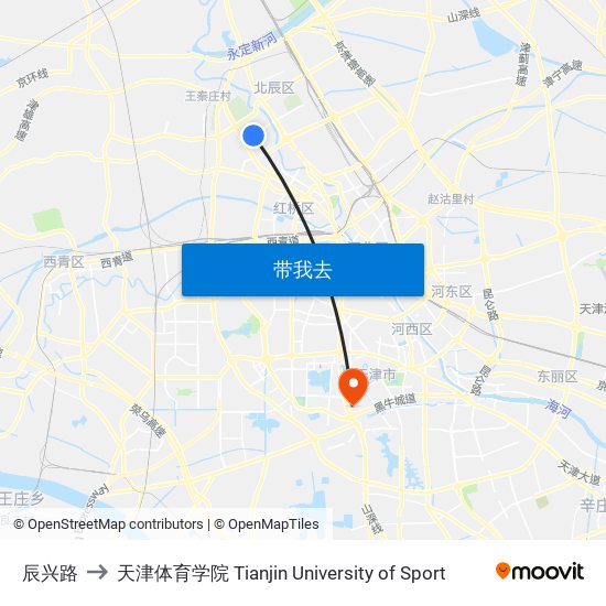 辰兴路 to 天津体育学院 Tianjin University of Sport map