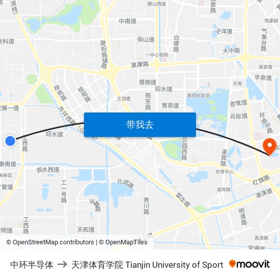 中环半导体 to 天津体育学院 Tianjin University of Sport map