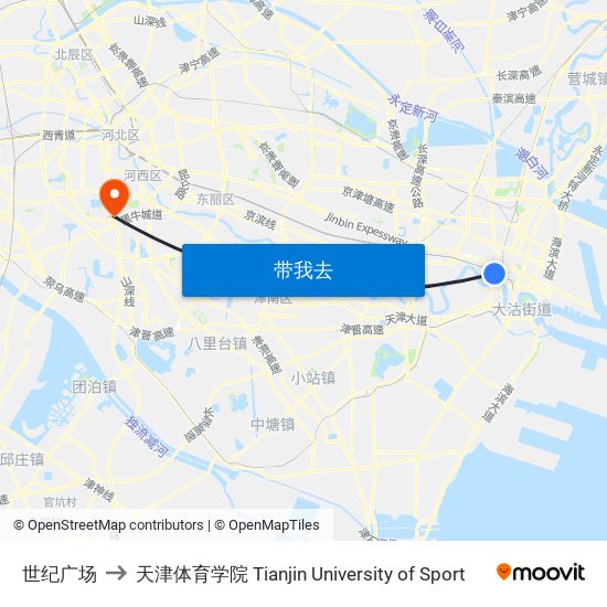 世纪广场 to 天津体育学院 Tianjin University of Sport map