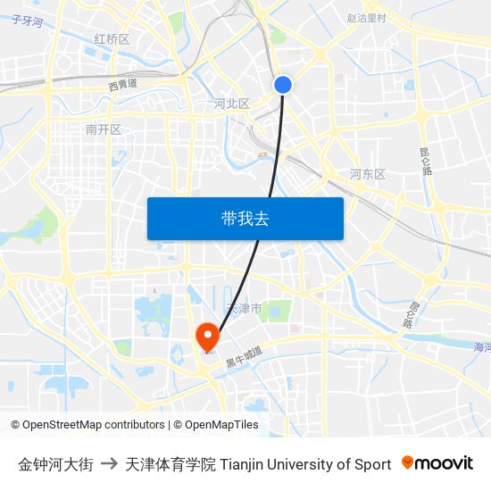 金钟河大街 to 天津体育学院 Tianjin University of Sport map