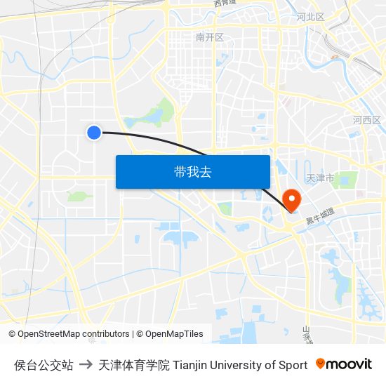 侯台公交站 to 天津体育学院 Tianjin University of Sport map