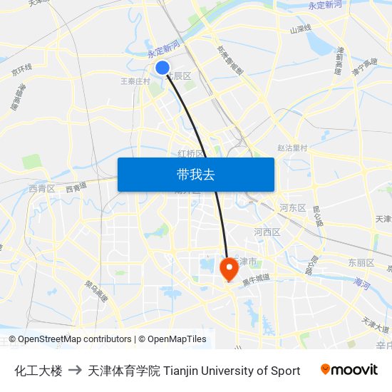 化工大楼 to 天津体育学院 Tianjin University of Sport map
