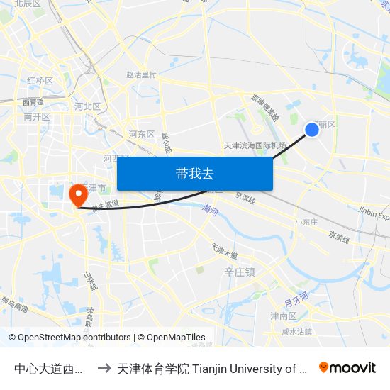中心大道西九道 to 天津体育学院 Tianjin University of Sport map