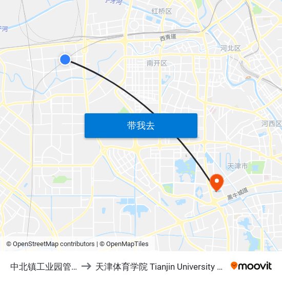 中北镇工业园管委会 to 天津体育学院 Tianjin University of Sport map