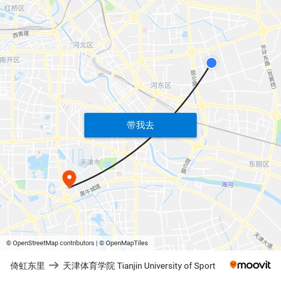 倚虹东里 to 天津体育学院 Tianjin University of Sport map