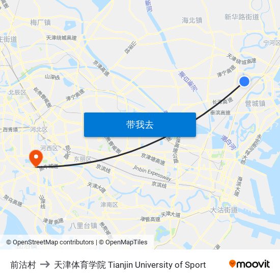 前沽村 to 天津体育学院 Tianjin University of Sport map
