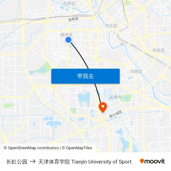 长虹公园 to 天津体育学院 Tianjin University of Sport map