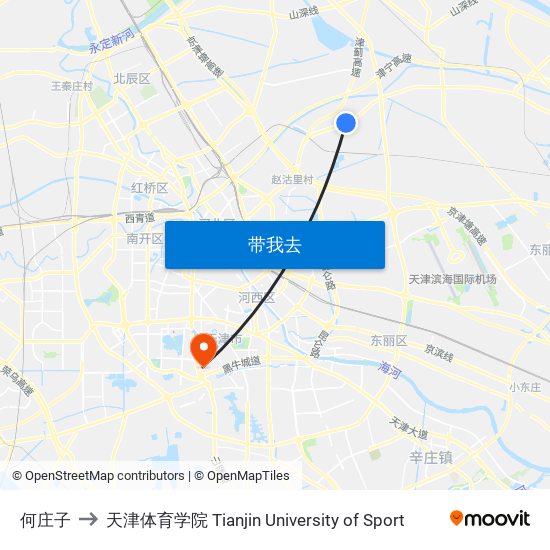 何庄子 to 天津体育学院 Tianjin University of Sport map