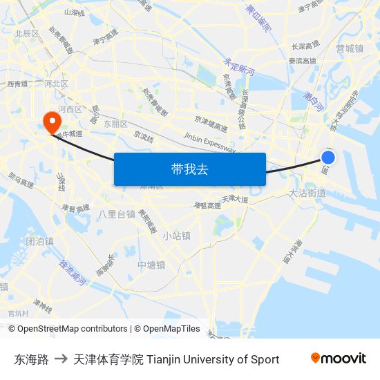 东海路 to 天津体育学院 Tianjin University of Sport map