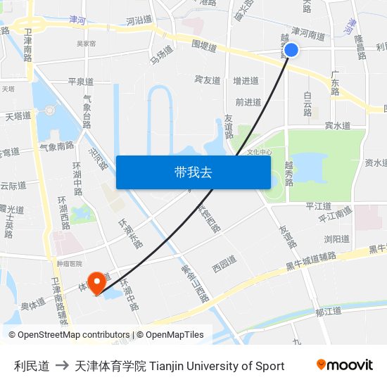 利民道 to 天津体育学院 Tianjin University of Sport map