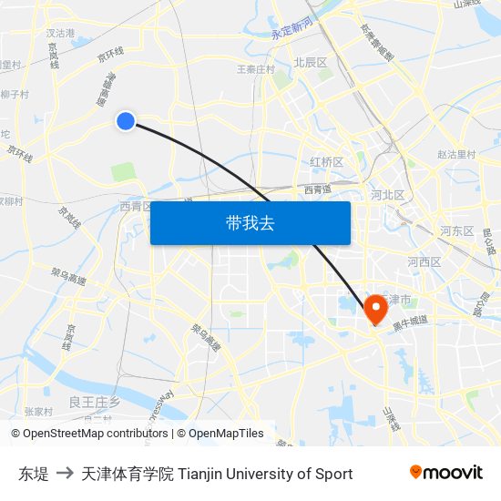 东堤 to 天津体育学院 Tianjin University of Sport map