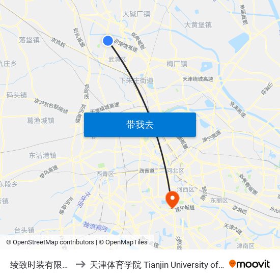 绫致时装有限公司 to 天津体育学院 Tianjin University of Sport map