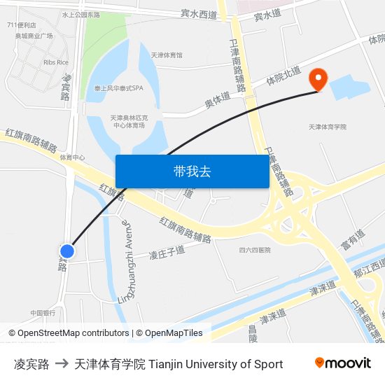 凌宾路 to 天津体育学院 Tianjin University of Sport map