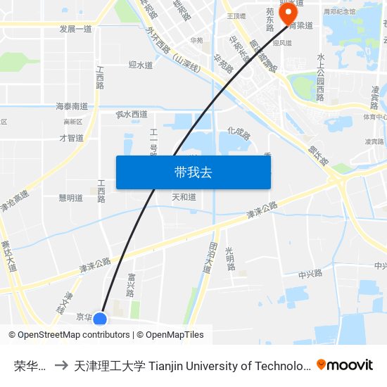 荣华桥 to 天津理工大学 Tianjin University of Technology map