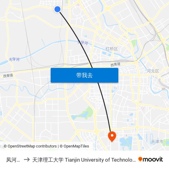 凤河桥 to 天津理工大学 Tianjin University of Technology map
