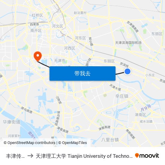 丰津传动 to 天津理工大学 Tianjin University of Technology map