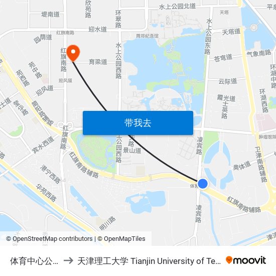 体育中心公交站 to 天津理工大学 Tianjin University of Technology map