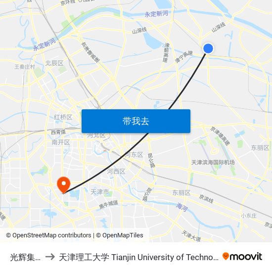 光辉集团 to 天津理工大学 Tianjin University of Technology map