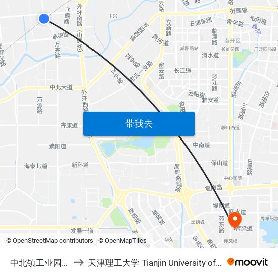 中北镇工业园管委会 to 天津理工大学 Tianjin University of Technology map