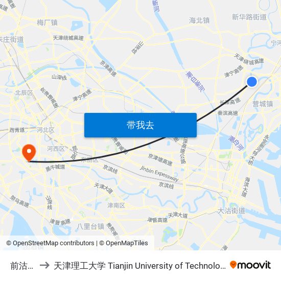 前沽村 to 天津理工大学 Tianjin University of Technology map