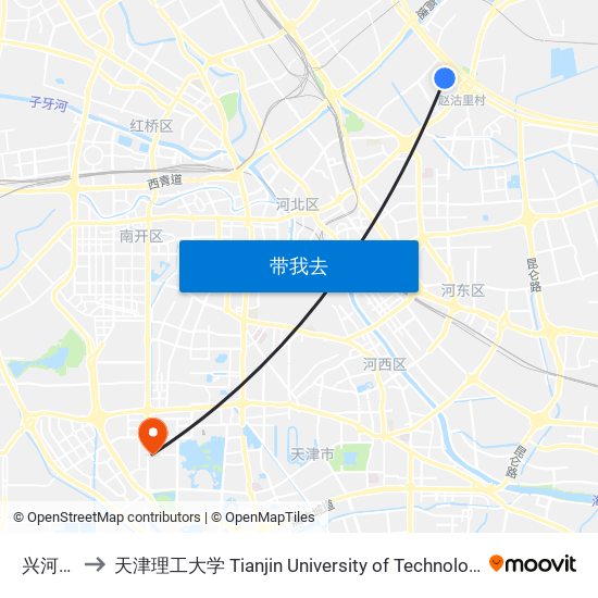 兴河园 to 天津理工大学 Tianjin University of Technology map