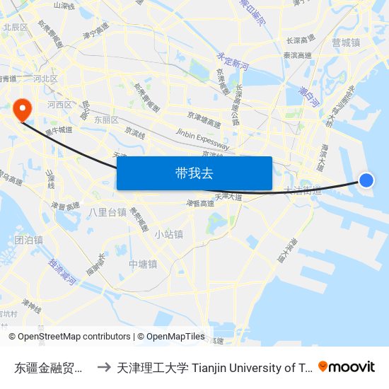 东疆金融贸易中心 to 天津理工大学 Tianjin University of Technology map