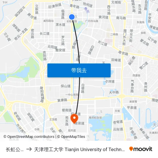 长虹公园 to 天津理工大学 Tianjin University of Technology map