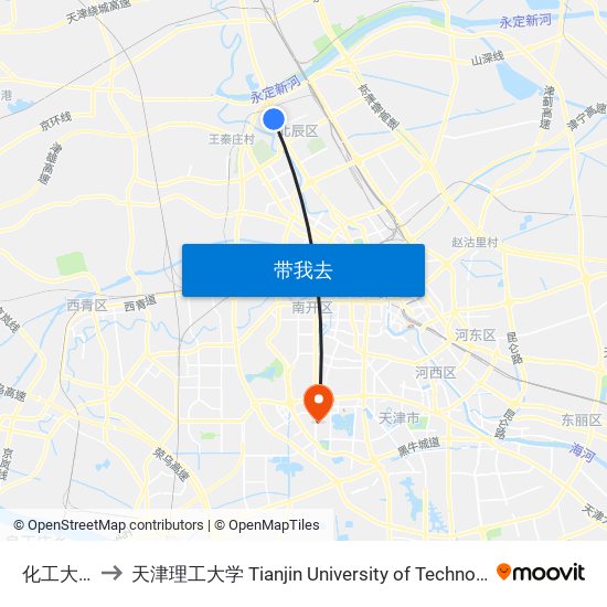 化工大楼 to 天津理工大学 Tianjin University of Technology map