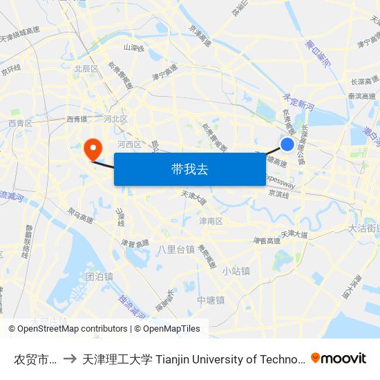 农贸市场 to 天津理工大学 Tianjin University of Technology map