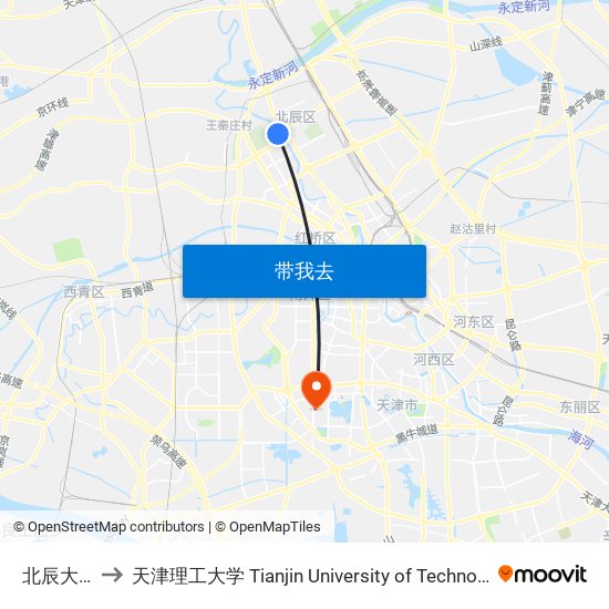 北辰大厦 to 天津理工大学 Tianjin University of Technology map