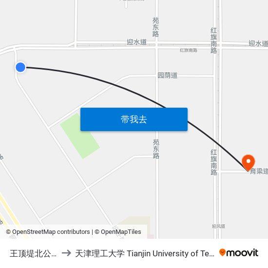 王顶堤北公交站 to 天津理工大学 Tianjin University of Technology map