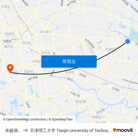 东丽湖路 to 天津理工大学 Tianjin University of Technology map