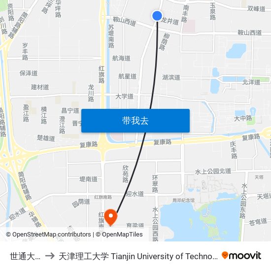 世通大厦 to 天津理工大学 Tianjin University of Technology map