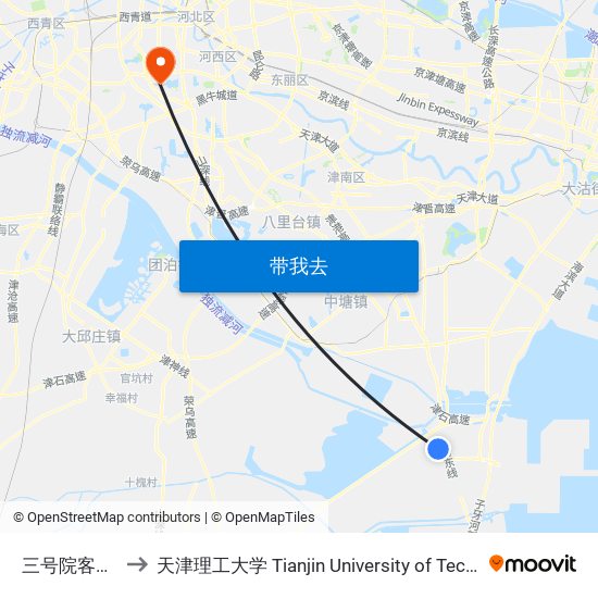 三号院客运站 to 天津理工大学 Tianjin University of Technology map