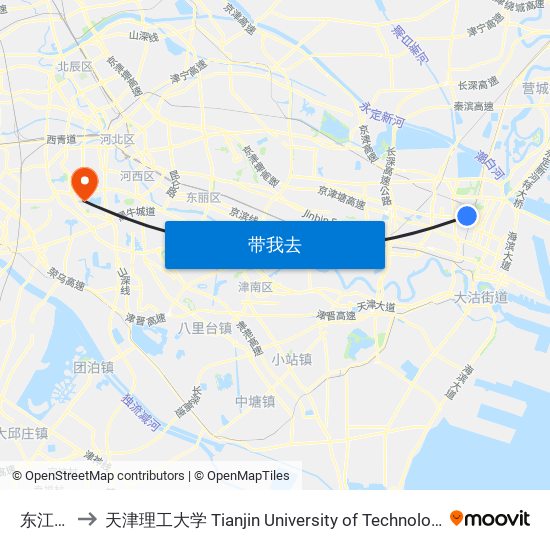 东江路 to 天津理工大学 Tianjin University of Technology map