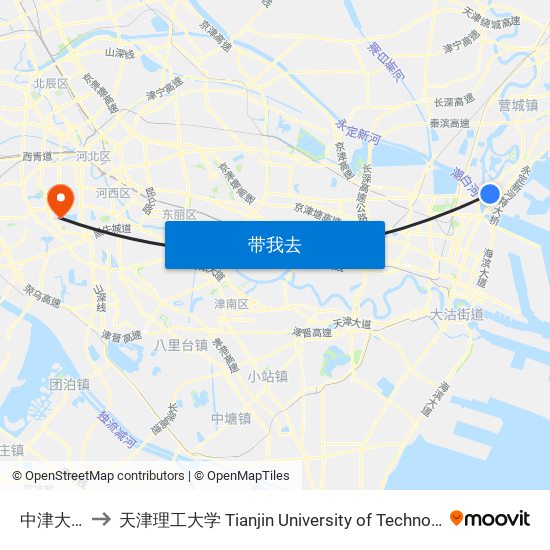 中津大道 to 天津理工大学 Tianjin University of Technology map