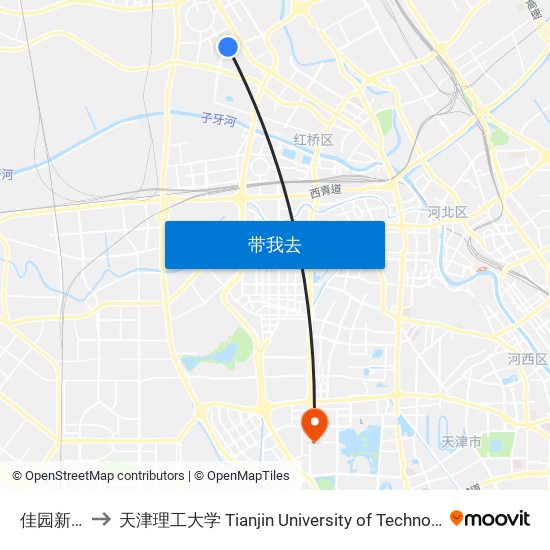 佳园新里 to 天津理工大学 Tianjin University of Technology map